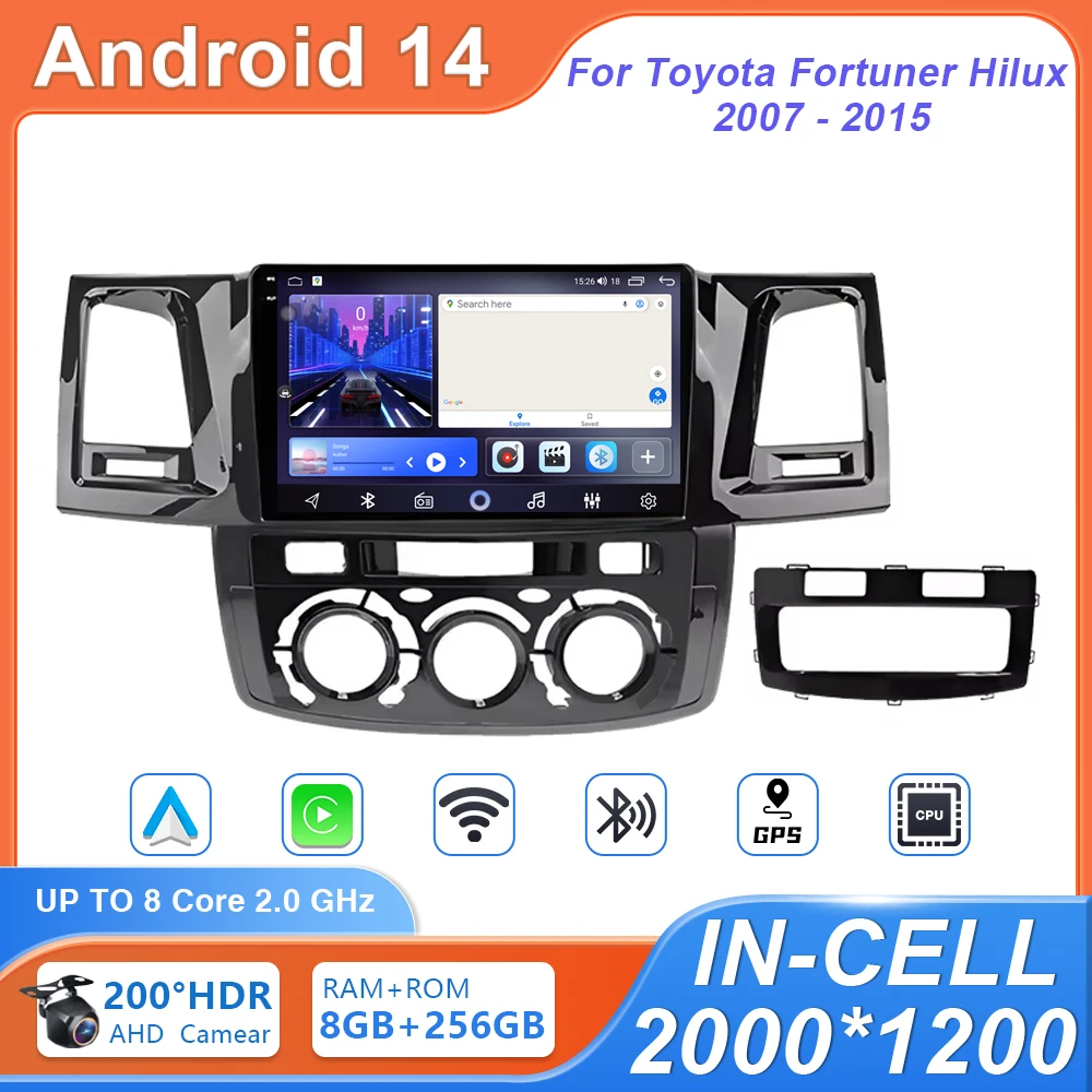 Car Android 14 For Toyota Fortuner Hilux 2007 2008 2012 2014 2015 Stereo Head Unit Touch Screen Multimedia Player Auto Radio DSP