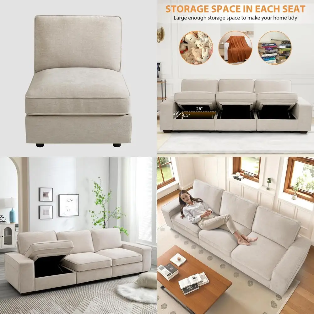 Cómodo sofá de almacenamiento con fundas lavables, sofá seccional para salas de estar pequeñas, sección lateral incluida