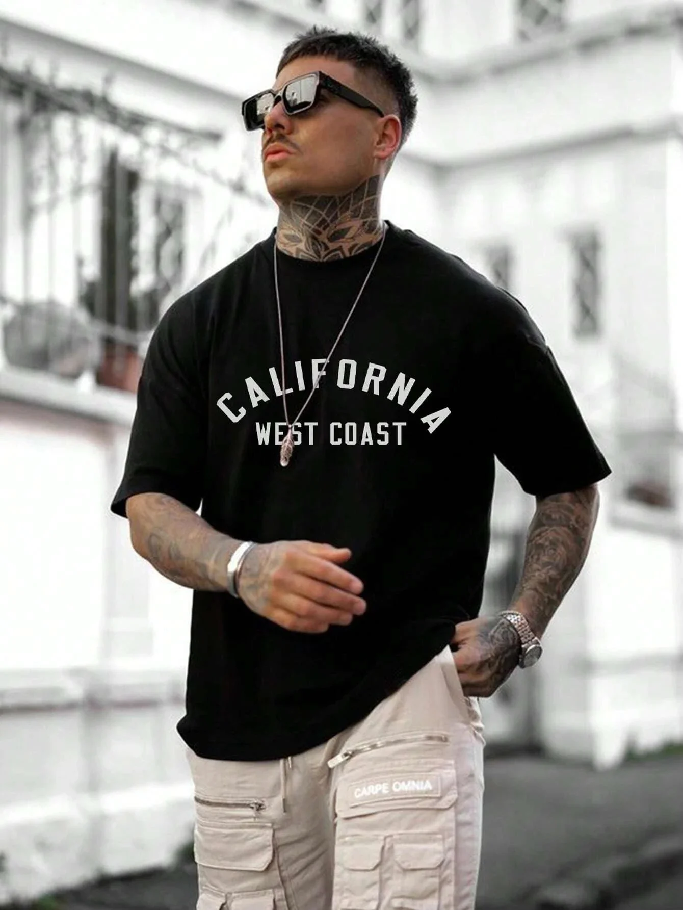 California West Coast Letter Mens Cotton T-Shirt Personality Vintage Casual Tops All-math Oversize Tee Clothing Man Short Sleeve