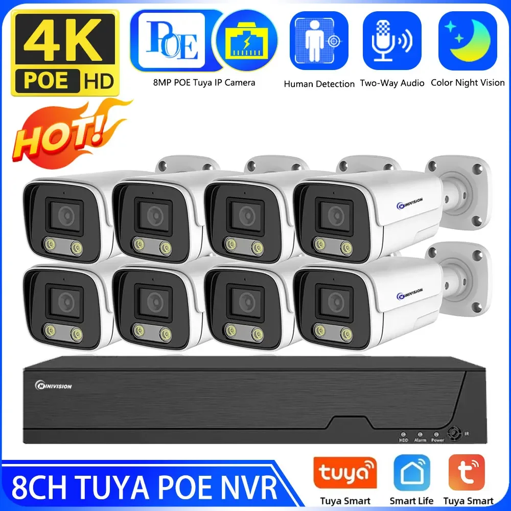 Tuya Smart 8CH 4K 8MP 5MP H.265 Video Surveillance POE NVR Kit Recorder Motion Detect Recorder For IP Camera Metal Case System