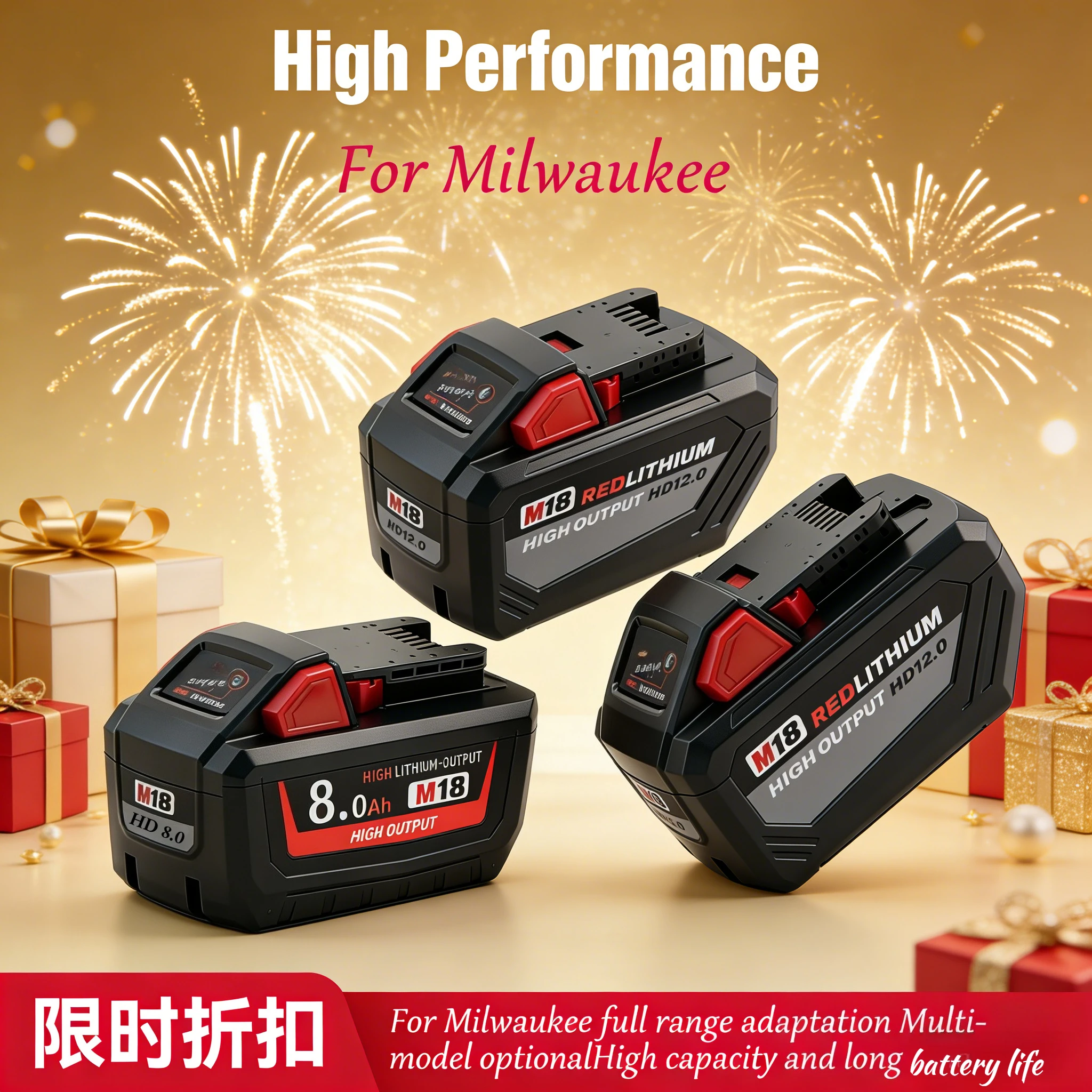 

For Milwaukee 18V 8.0Ah M18HB8 High-Power Battery 21700 Cells 8.0/12.0Ah Options M12-18FC Charger Fit 48-11-1850/1840 Power Tool