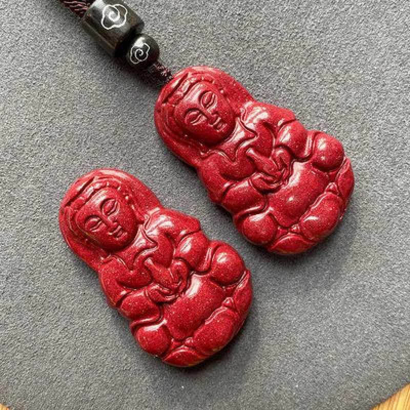 Raw Ore High Content Cinnabar Avalokitesvara Pendant Amethyst Sand Necklace Loose Beads Accessories Female Male Birth Buddha Pen