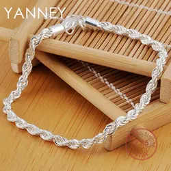 New 925 sterling silver 8 Inches 4MM Hip Hop Rope Chain Bracelet For Men Women Fashion Wedding Party Gift Jewelry Accessories