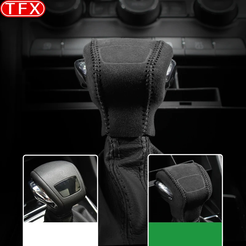 For Skoda Kodiaq 2017-2020 Car Styling Hand-sewn LLeather Gear Shift Collars Handbrake Cover Auto Accessories For LHD