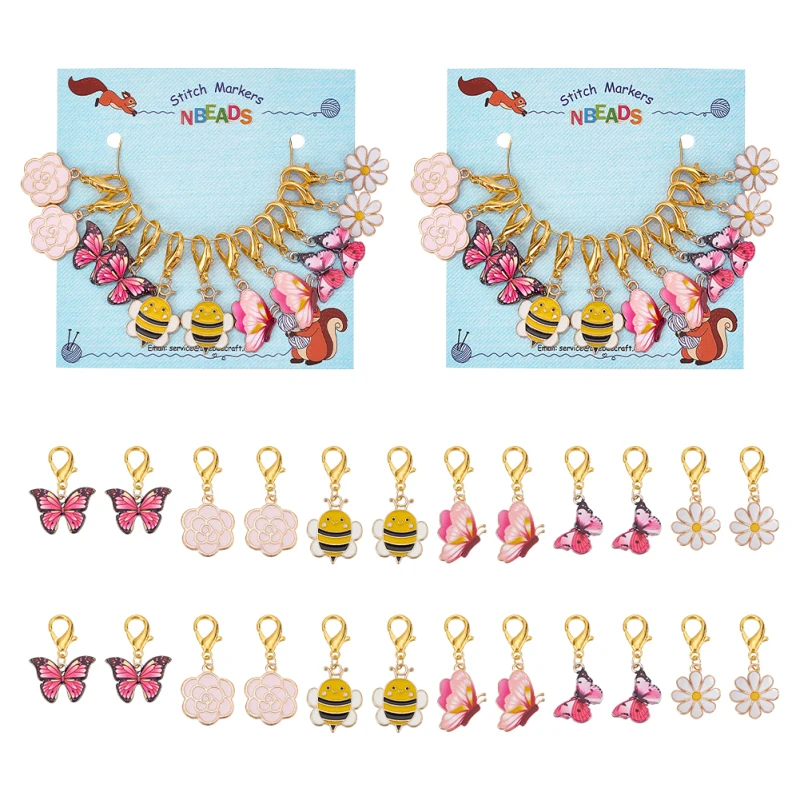 24 Pcs Butterfly Flower Bee Stitch Markers Alloy Enamel Crochet Stitch Marker Charms Locking Stitch Marker with Zinc Alloy