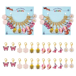 24 Pcs Butterfly Flower Bee Stitch Markers Alloy Enamel Crochet Stitch Marker Charms Locking Stitch Marker with Zinc Alloy