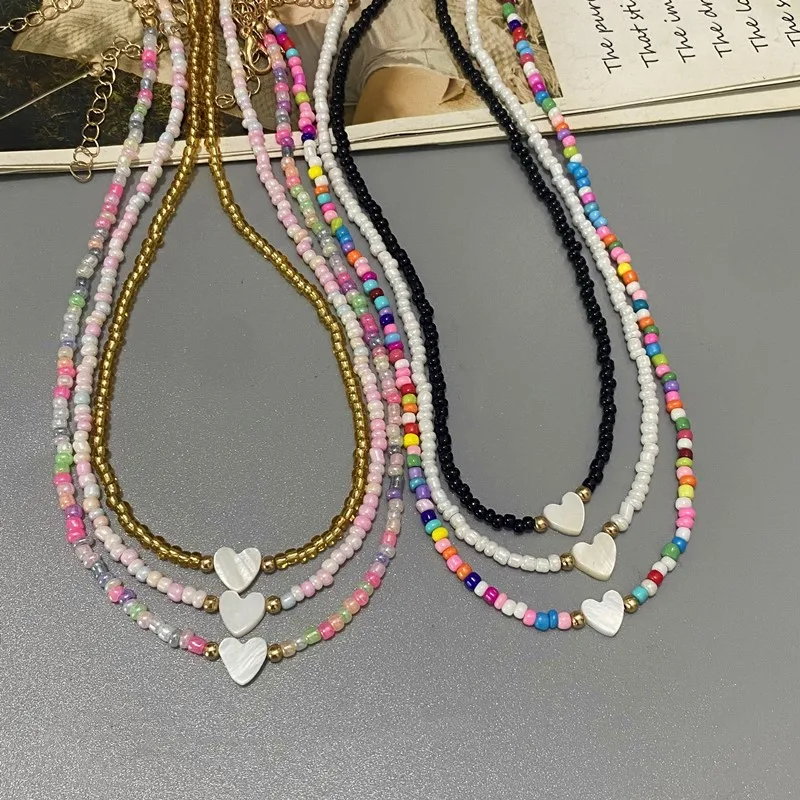 Colorful Seed Beads Choker Nekklace for Girl Spring Summer New Love Heart Design Collar Jewelry Wholesale Dropshipping