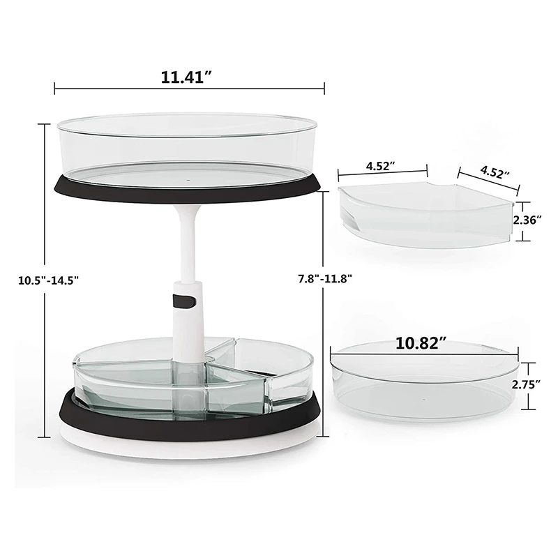 2-Tier Lazy Susan Turntable And Height Adjustable Cabinet Organizer With 1X Large Susan And 3 X Divided Susan, Removable