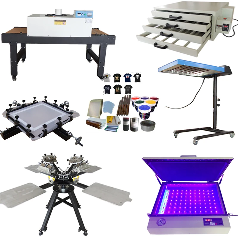 4 color 4 stations micro-registration screen printer/printing press machine with alum pallet & exposure unit & conveyor dryer