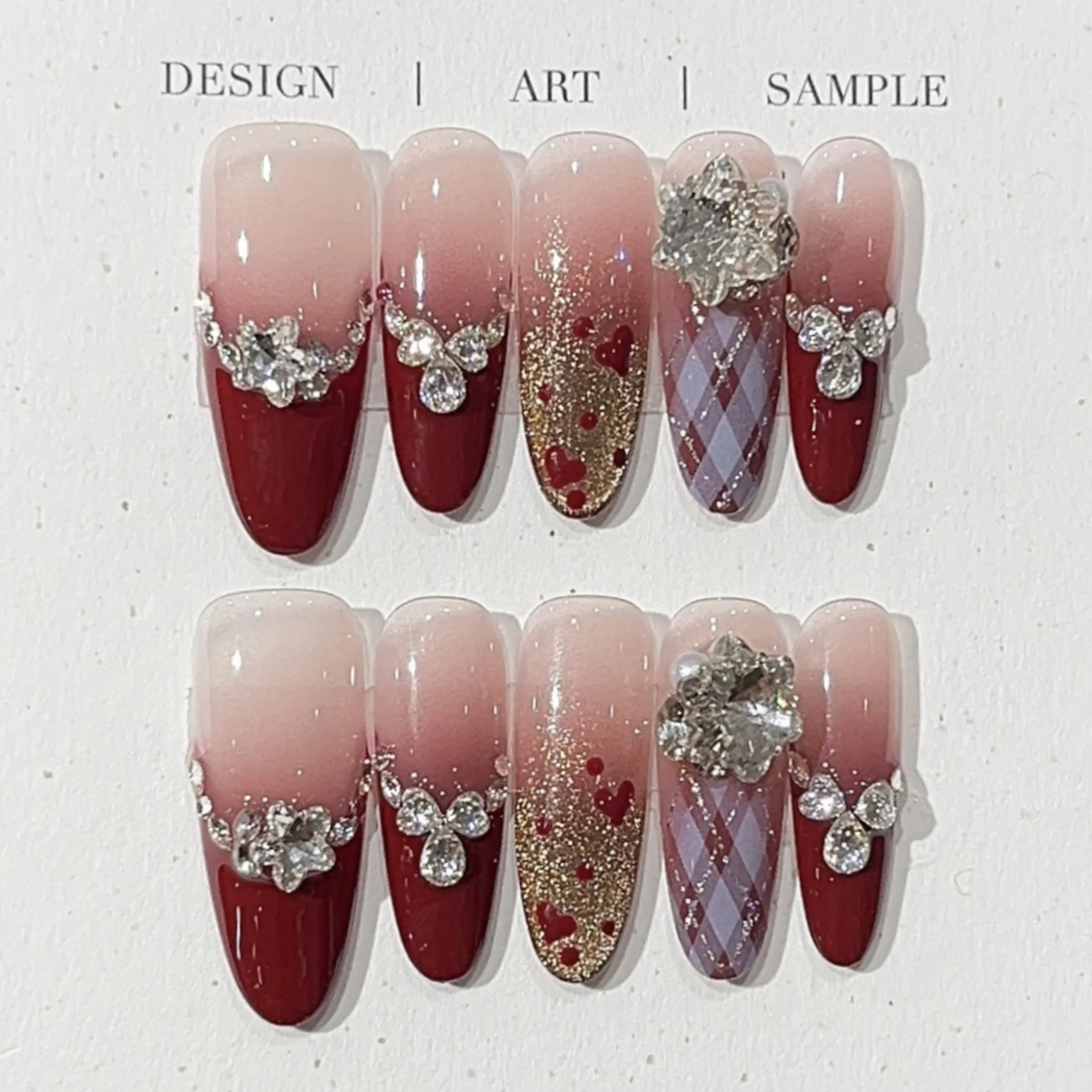 10 قطعة الانتهاء اليدوية وهمية مسمار الفن الحلو القوس الأظافر مجموعة اضغط على الوردي الفرنسية البيضاوي الأظافر كاذبة تلميح الاصطناعي البولكا نقطة مانيكير #2