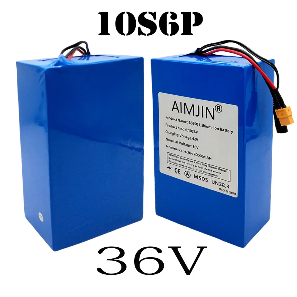 10S6P 36V 20000mAh High-capacity Rechargeable 18650 Lithium-ion Battery Pack Built in BMS Suitable for Electric Scooter Battery