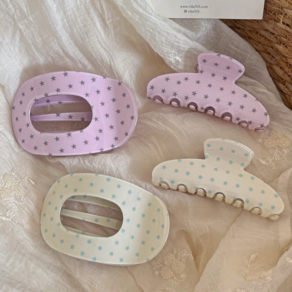 Ins Trendy Korean Style Star Print Hair Claw Cute Pastel Flat Hair Clip Fashion Women Girls Daily Wear Hair Ornaments Wholesale
