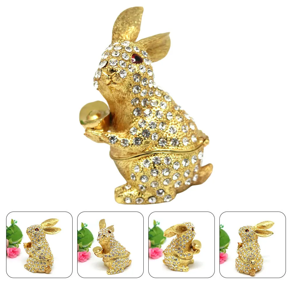 Exquisite Alloy Rabbit Jewelry Box Ring Earrings Storage Case Jewelry Organizer Dresser Decor Ring Mini Box Earrings Container
