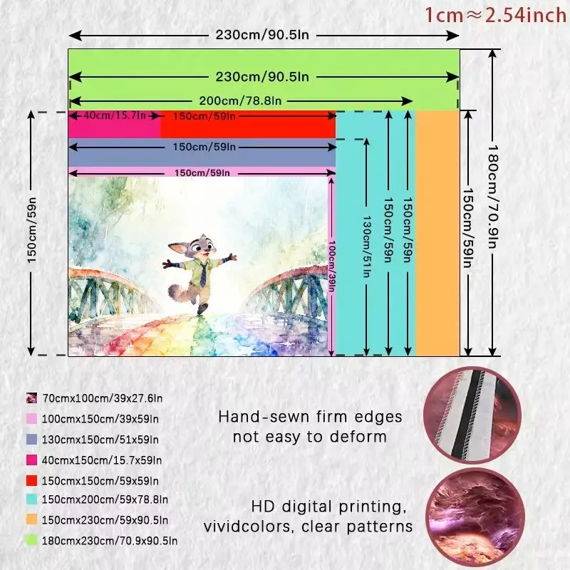 1개입 주토피아 닉 와일드 레인보우 태피스트리, 수채화 벽 예술 모던 폴리에스터 장식 거실 침실 기숙사용, 팬들을 위한 선물