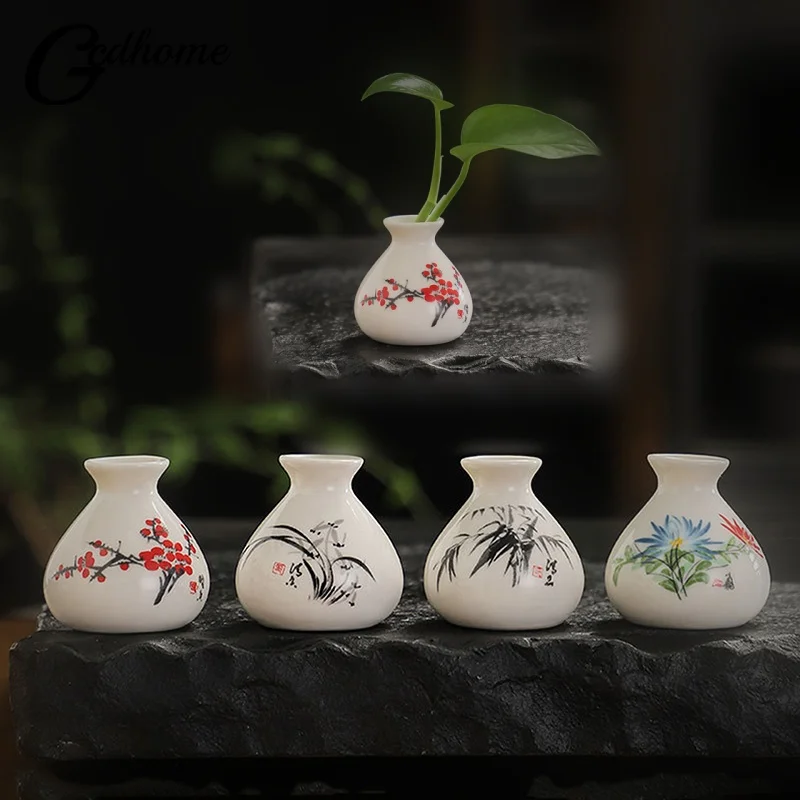 Retro White Chinese Style Mini Ceramic Vase Niche Home Dry Ice Kettle Ornament DIY Decoration Miniatures Flower Vase Crafts Gift