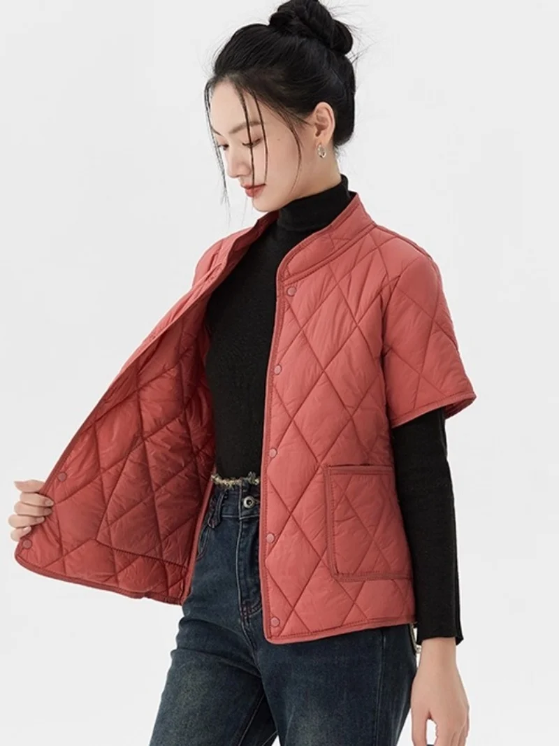 

Сплошное хлопковое пальто с короткими рукавами для мам среднего и пожилого возраста, осенне-зимняя теплая куртка большого размера для женщин w1561