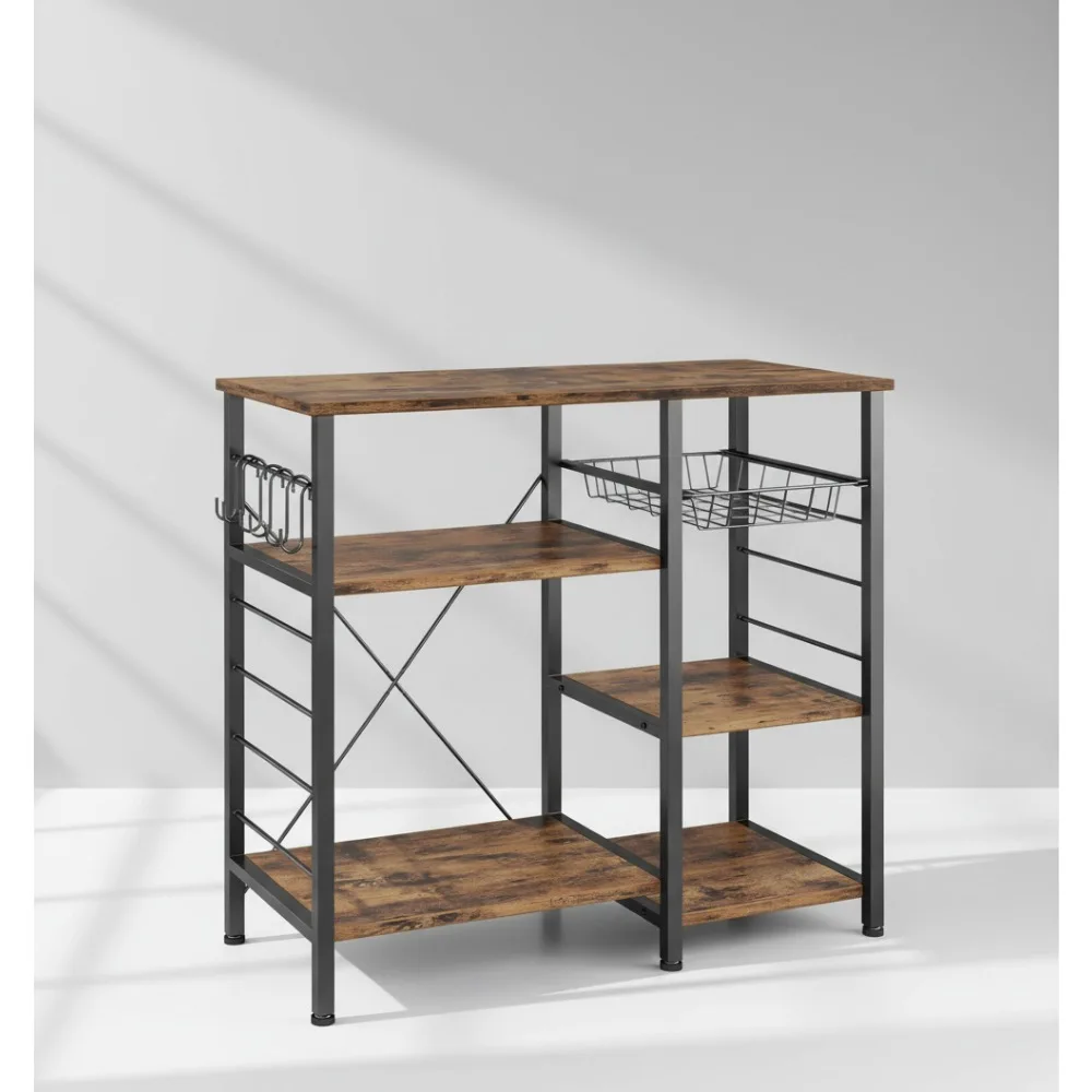 

Винтажная промышленная полка для хранения кухонного острова с 6 крючками, металлический каркас, простая сборка для домашних пекарей