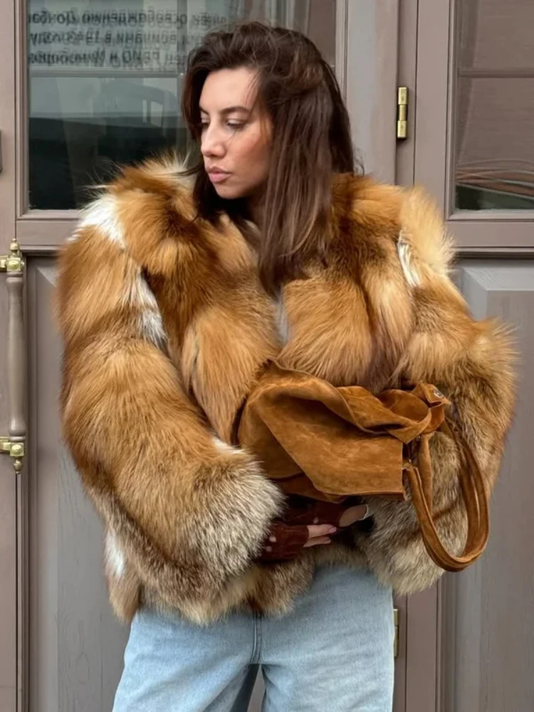 

Роскошная короткая шуба из искусственного лисьего меха для женщин, шикарная теплая куртка свободного кроя с длинными рукавами, модная новинка 2025 года, женская зимняя повседневная верхняя одежда для улицы