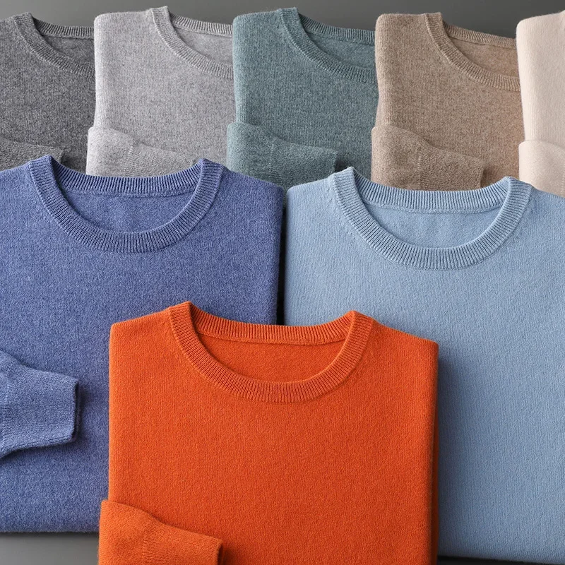 100% Merino Wool Sweater Men's O-Neck Knitted Hoodie Spring Autumn New Cashmere Sweater Versatile Menswear