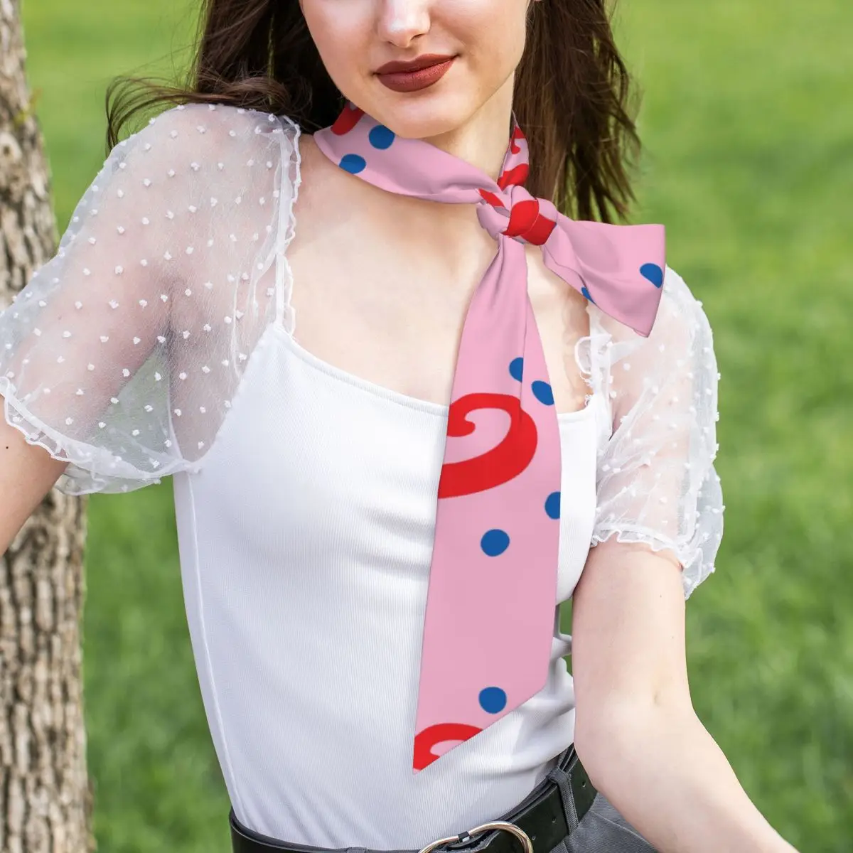 Gary The Snail Women Long Narrow Scarf Silky Skinny Scarf Multi-use Neck Head Wrap for Office Daily Party