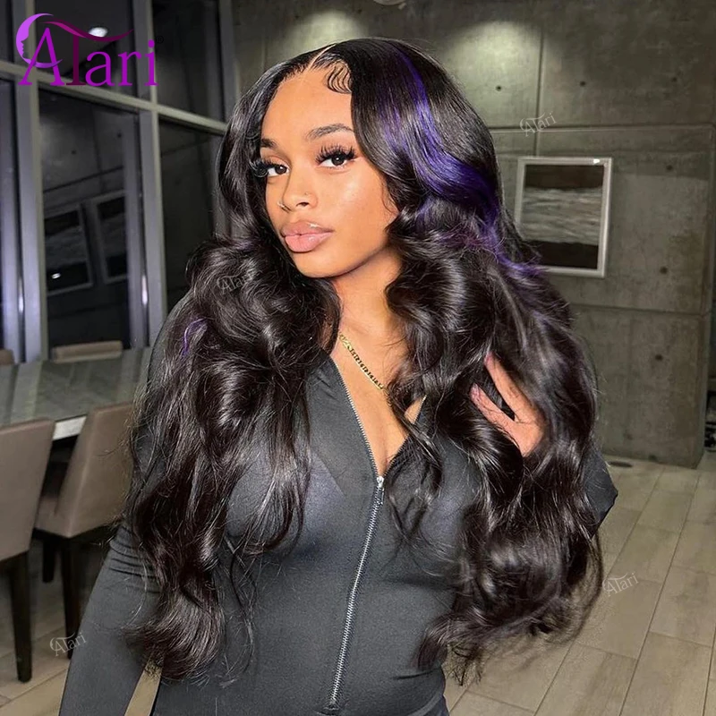 Purple Highlights Body Wave Lace Frontal Wig Transparent 13x6 Lace Front Human Hair Wigs for Black Women 5x5 Lace Closure Wig