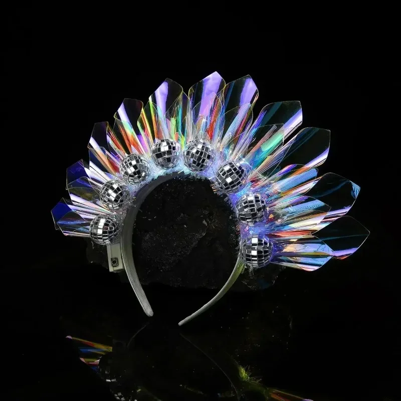 

LED Glowing Disco Ball Laser Headand Light Up Crown Tiara Headbands for Women Girl Nightclub Party Festival Halloween Supplies