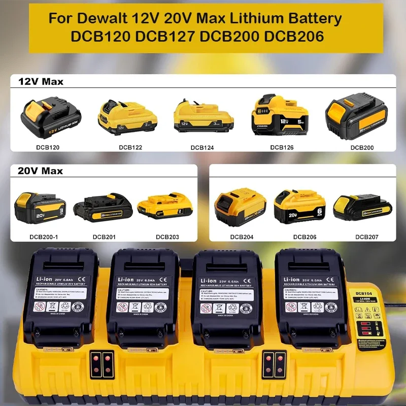 Battery Charger 4-Port 3A Current For dewalt 10.8V 12V 14.4V 18V 20V FlexVolt 20V 60V DCB127 DCB105 DCB118 DCB112 DCB104