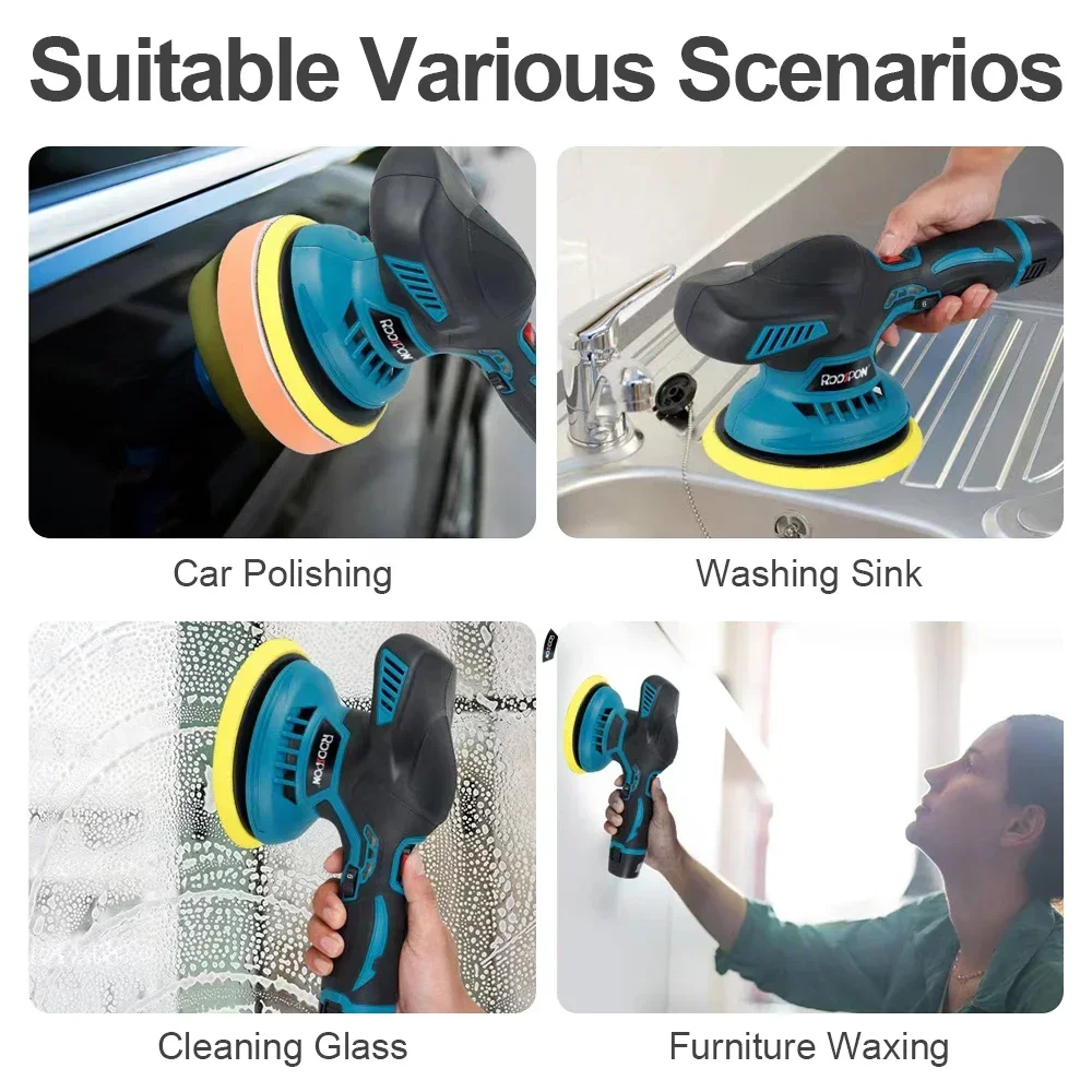 RDDSPON 12V Cordless Car Polisher 6 Speed Adjustment Electric Wireless Car Polishing Machine Mini Polish Power Tools