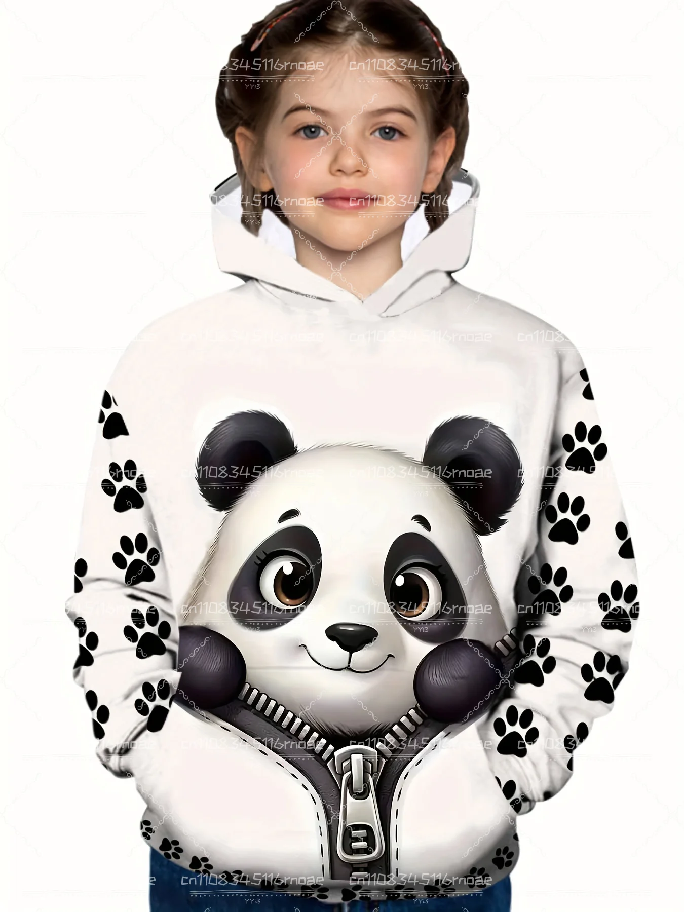 2026 فتاة لطيف الباندا نمط دافئ هوديي تنفس ومريحة ملابس رياضية كاجوال مناسبة لفصول الخريف والشتاء