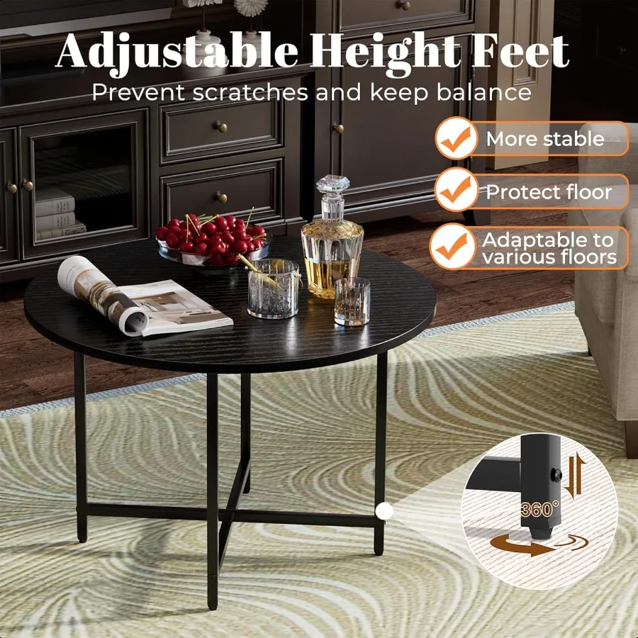 طاولة قهوة مستديرة، طاولات قهوة صغيرة لغرفة المعيشة، طاولة قهوة خشبية مع إطار معدني، طاولة أرضية للجلوس على F