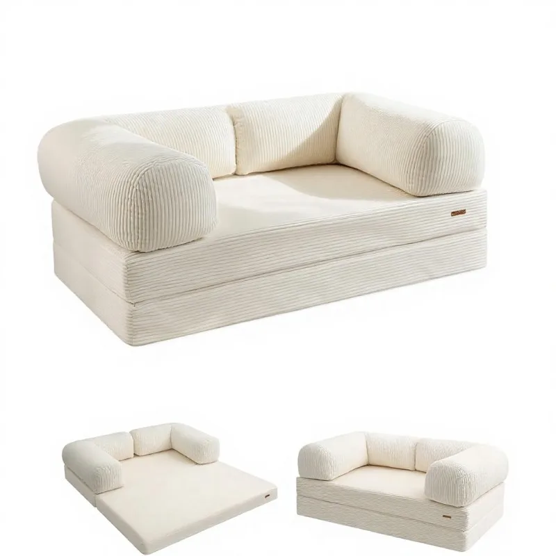 Four-in-one futon sofa bed Queen double seat foldable convertible L-shaped armrest removable
