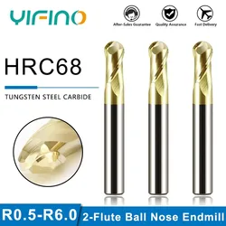 YIFINO HRC68 2-Flute Ball End Mill Tungsten Steel Carbide Titanium Alloy Milling Cutter For CNC Machining Center Endmils Tools