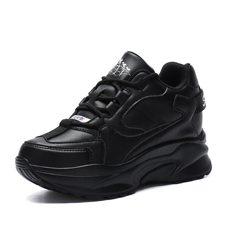 Women Inner Height Increasing Casual Sneakers Fashion Leather Four Seasons Running Shoes Ladies Thick Bottom Sport Walking Shoes