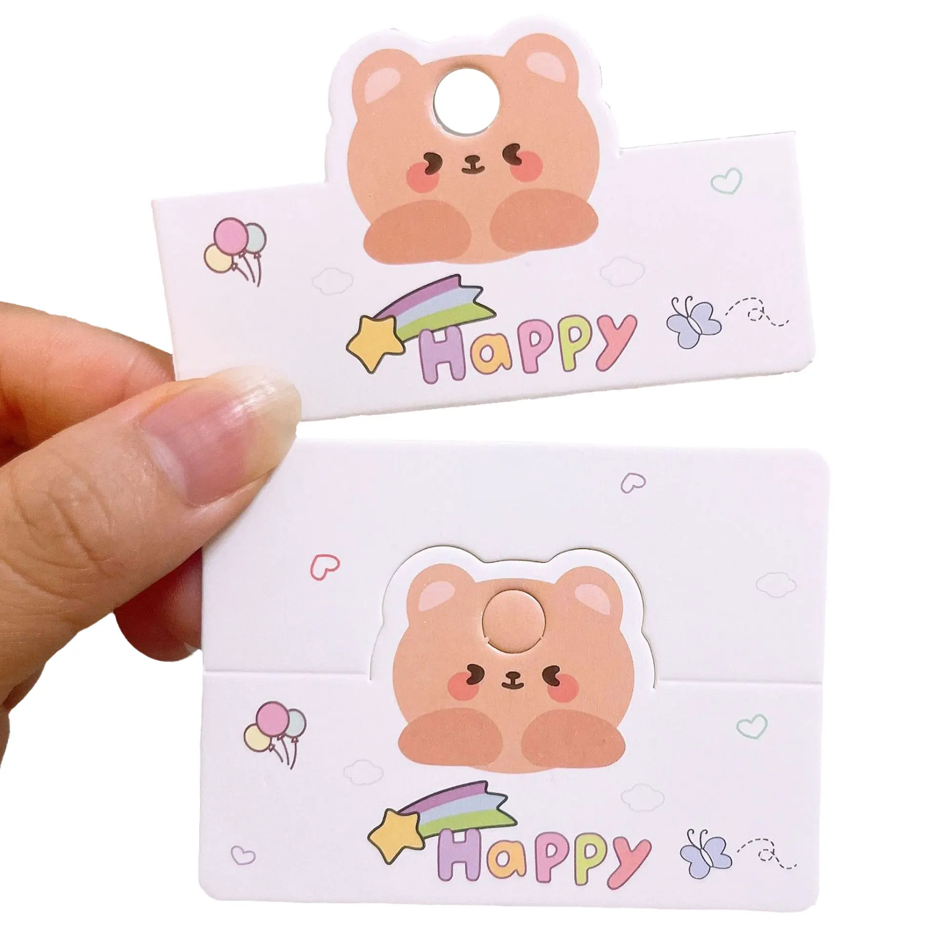 50pcs Cute Jewelry Display Hanging Cards Happy Bear Paper Cards Hairpin Bracelet Hair Rope Packing Cards Retail Price Tags