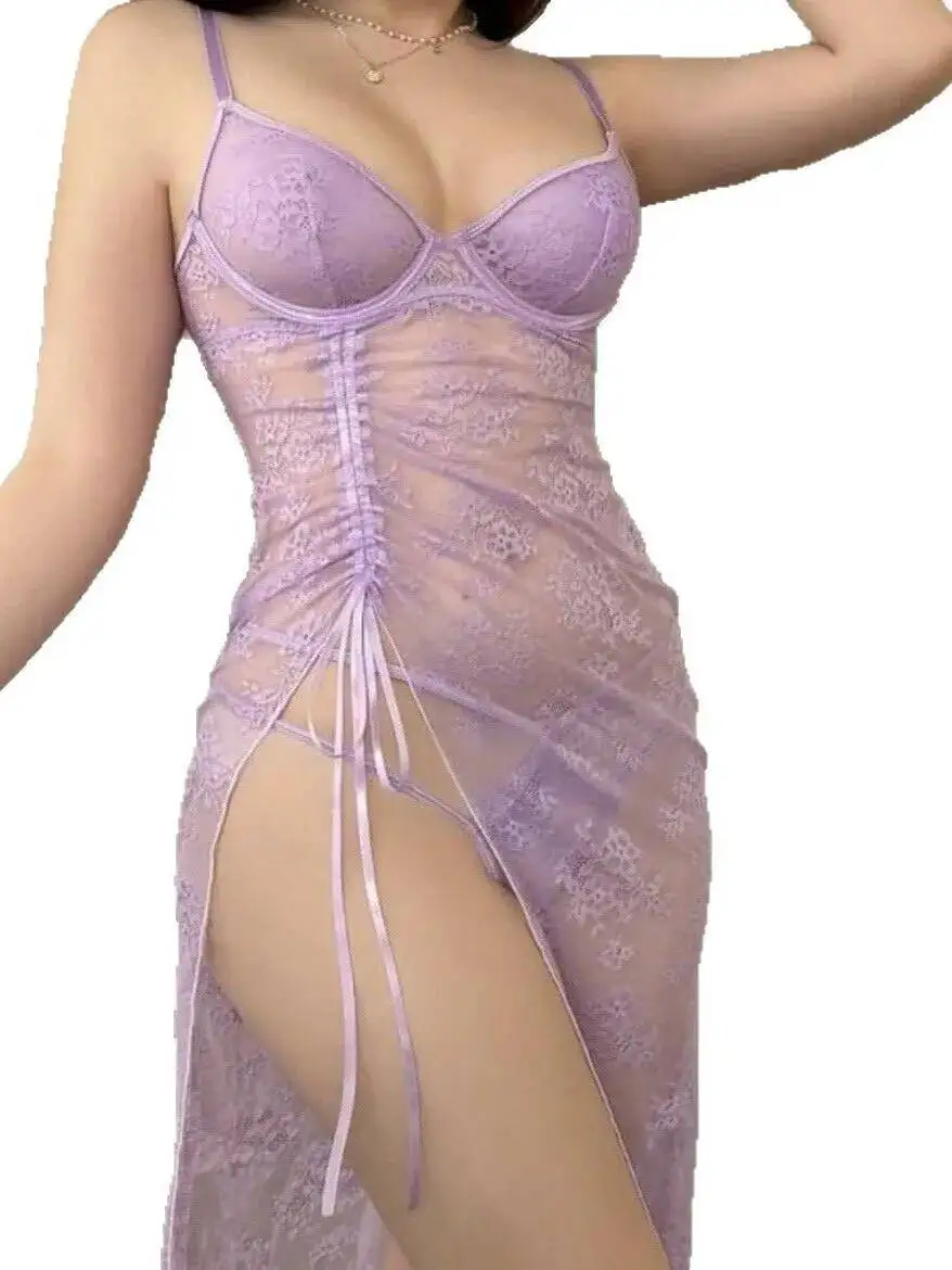 New Sexy Flower Embroidered Dress Elegant Backless Deep V Suspenders Sleeveless Hollow Out Patchwork Fishnet Camisole Dress ASCK