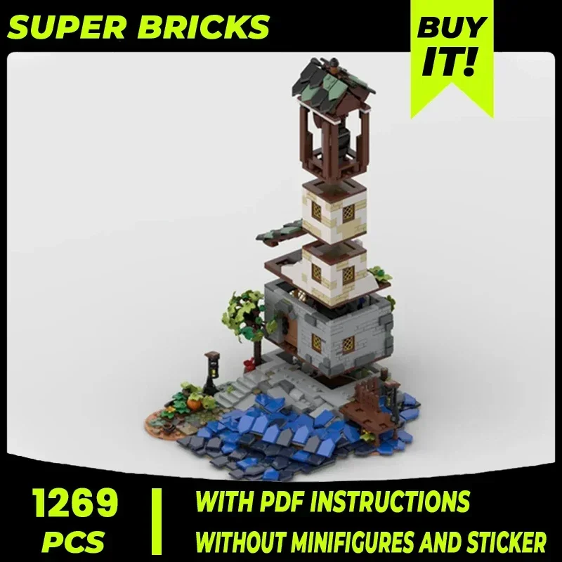 Medieval Castle Model Moc Building Bricks Rock Coast Ancient Lighthouse Technology Blocks Gifts Christmas Toys DIY Sets Assembly