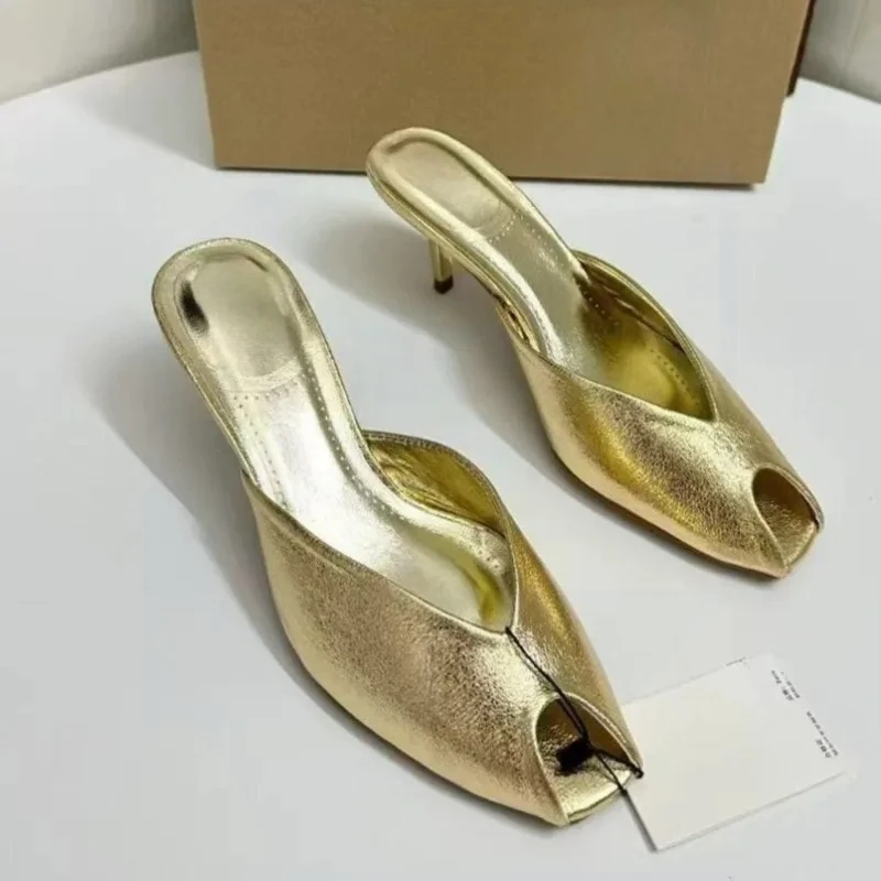 Women's Pumps Designer Gold Women Mules Sandals Luxury High Heels for Women Fashion Peep Toe Party Dress Shoe Summer Modern Shoe view 3