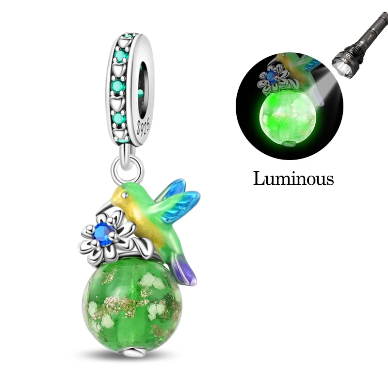

2026 Spring Charm 925 Sterling Silver Luminous Hummingbird Pendant Fit Original Bracelet DIY Women Birthday Jewelry Gift