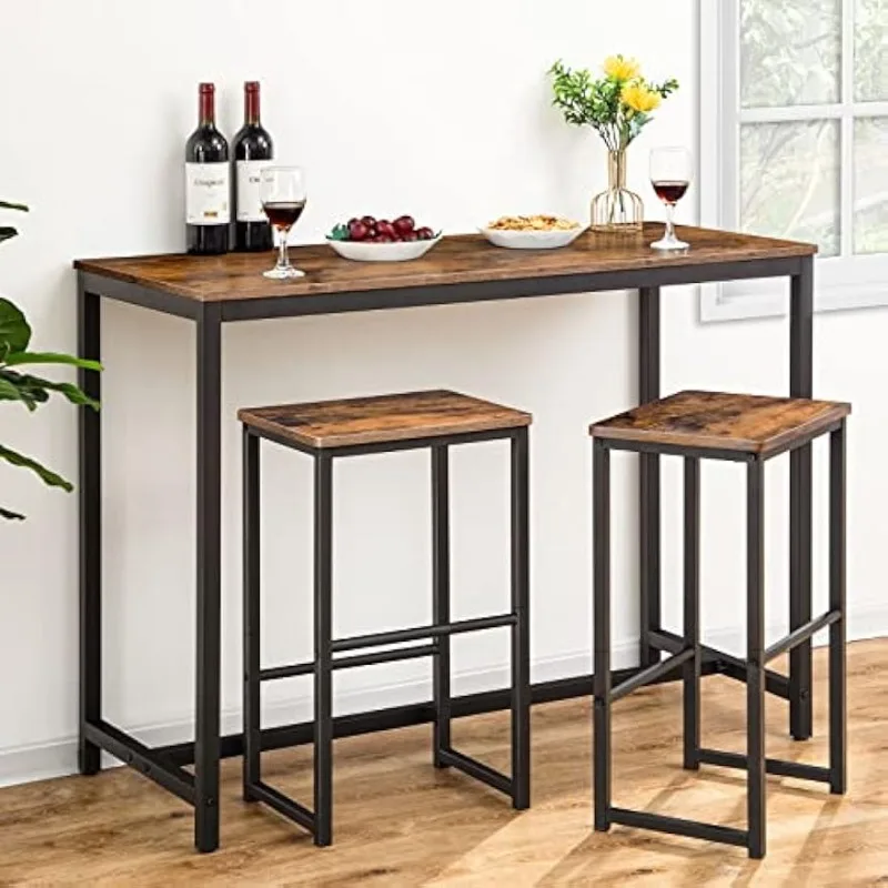 Bar Stools, Set of 2 Bar Chairs with Different Height Pedals, 25.6 Inch Tall, Black Steel Frame, for Living Room, Dining Room