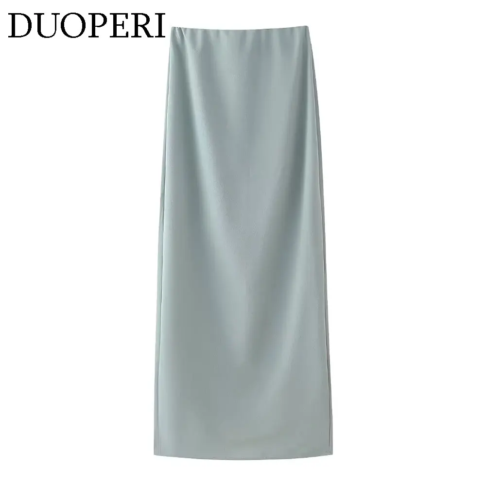 DUOPERI Women Fashion 2 Pieces Sets Halter Neck Camisole and High Waist Back Slit Midi Skirt Female Chic Lady Skirt Coordinates