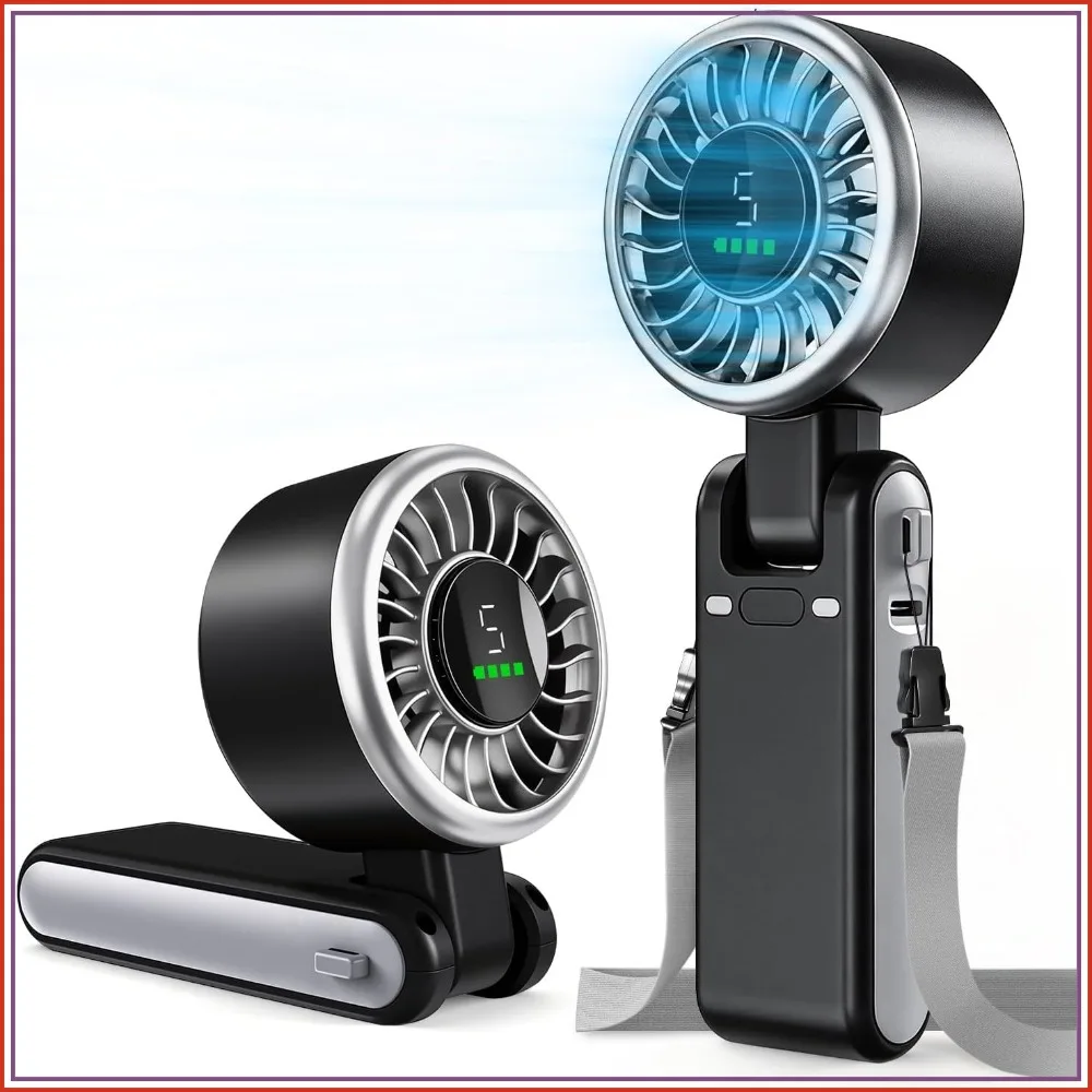 

Portable Handheld Fan, 5 Speeds, Battery Operated, 13H Runtime, Mini Personal Fan for Travel, Beach, Outdoor Activities (Black)
