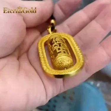 EternaGold Colgante de columna giratoria con mantra de seis caracteres y personaje de Buda, de oro real 9999 24K, joyería para hombre con cordón, método antiguo