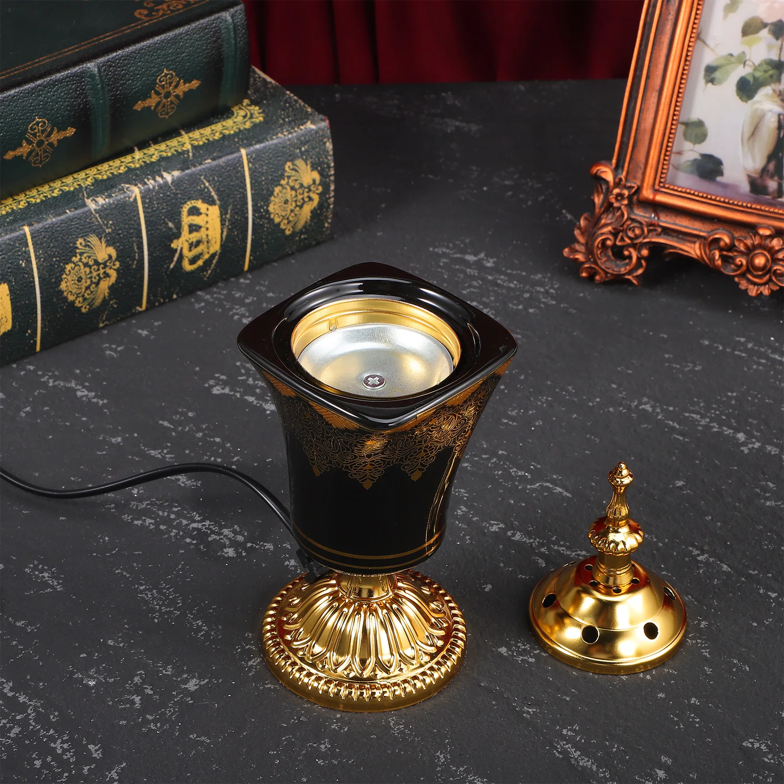 Electric Incense Burner MiddleEast Vintage Electric Censer Burner desktop Metal Plug-in Fragrance Stove Church Home Deco US Plug