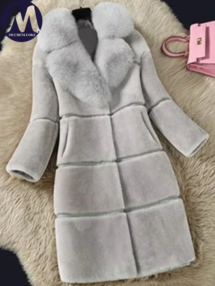 Cappotto di pelliccia Donna Autunno Inverno Nuovo elegante colletto in pelo di volpe imitazione Cappotto di pelliccia caldo Moda coreana Cappotti di peluche artificiali slim fit