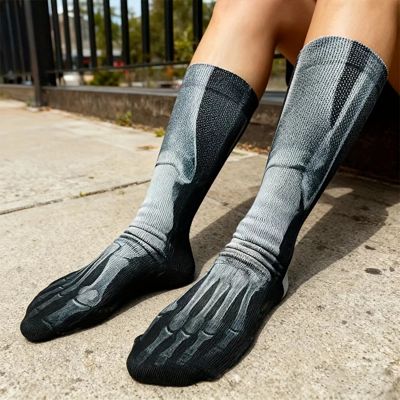 

3D Skeleton X-Ray Crew Socks Men Women,Novelty Skull Bone Print,Soft Breathable Casual Socks Halloween,Daily Wear,Gift
