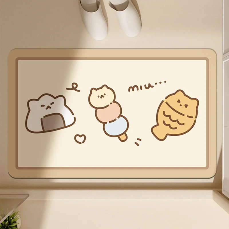 VIKAMA Kawaii Cartoon Dog Irregular Cloud Bath Mat, Cream Diatom Mud Quick Dry Bathroom Rug, Non Slip Absorbent Washable Rug