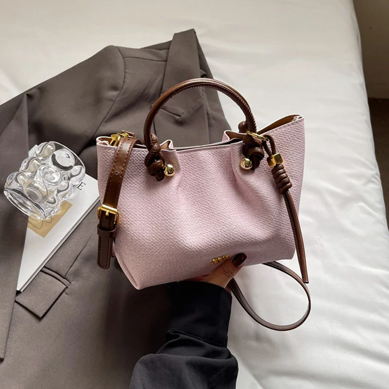 

Korean Simple Small Handbags Women PU Leather Crossbody Bucket Bags Niche Design Female Commuter Shoulder Bag