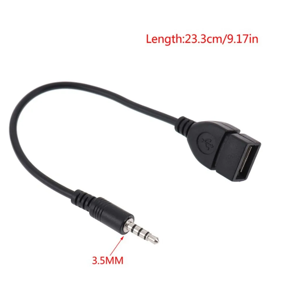 

3 5mm Male Jack- To USB 2 0 Female Type AUX Audio Plug Adapter Cable Black- 20cm Read USB Flash Drive ABS Car Accessories