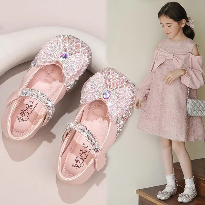 

Girls' Crystal Dress Shoes 2025 Spring/Summer - Rhinestone Princess Flats for Big Kids, Soft Sole & Elegant Casual Shoes