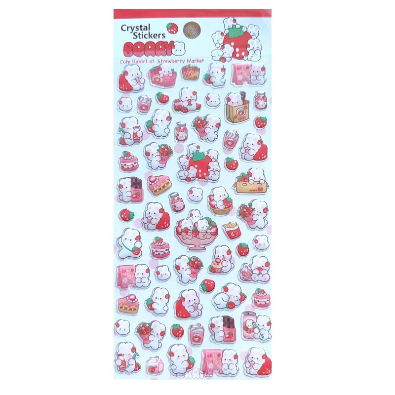 4 قطع من ملصقات الديكور الكرتونية للأطفال على شكل أرنب الفراولة الوردية اللطيفة من إيبوكسي كريستال - متجر عوالم الرسوم المتحركة اللامع المثالي